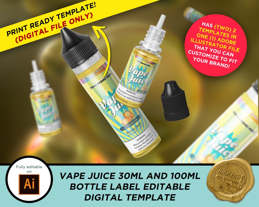 Mango Ice Vape Juice Label Template Cannabis Infused THC Etsy Australia