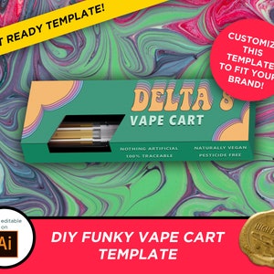 デルタ 8 大麻 THC ベイプ カート - 薬局、CBD、デルタ 9、カートリッジ、AI テンプレート。ボックス デザイン テンプレート