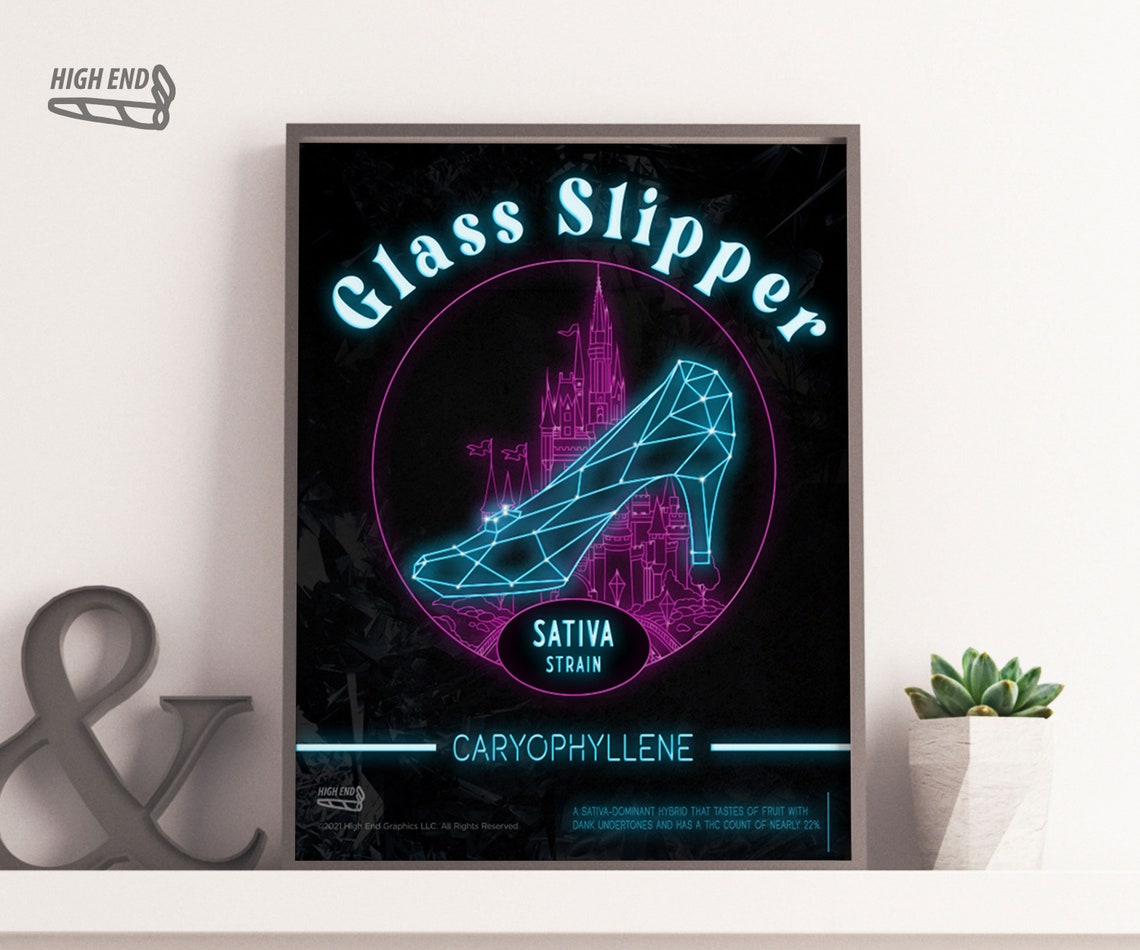 Glass Slipper Women Cannabis, Wall Art, Neon Cinderella Shoe, Hanging