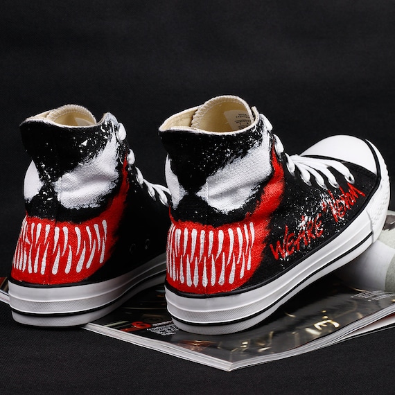 Venom Sneakers High Top Shoes Venom Edward Brock Hand Painted | Etsy