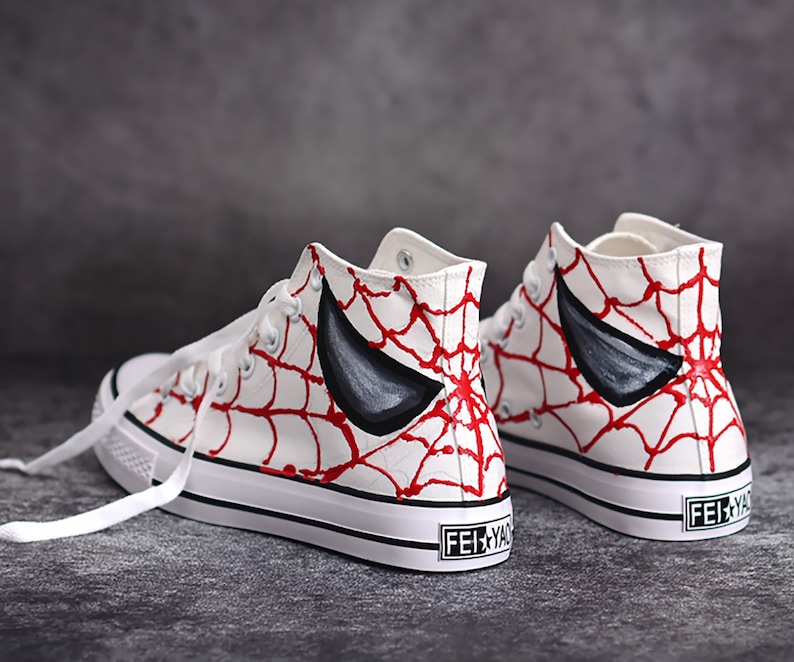 Spider Man Sneakers High Top Shoes Peter Parker Hand Painted - Etsy