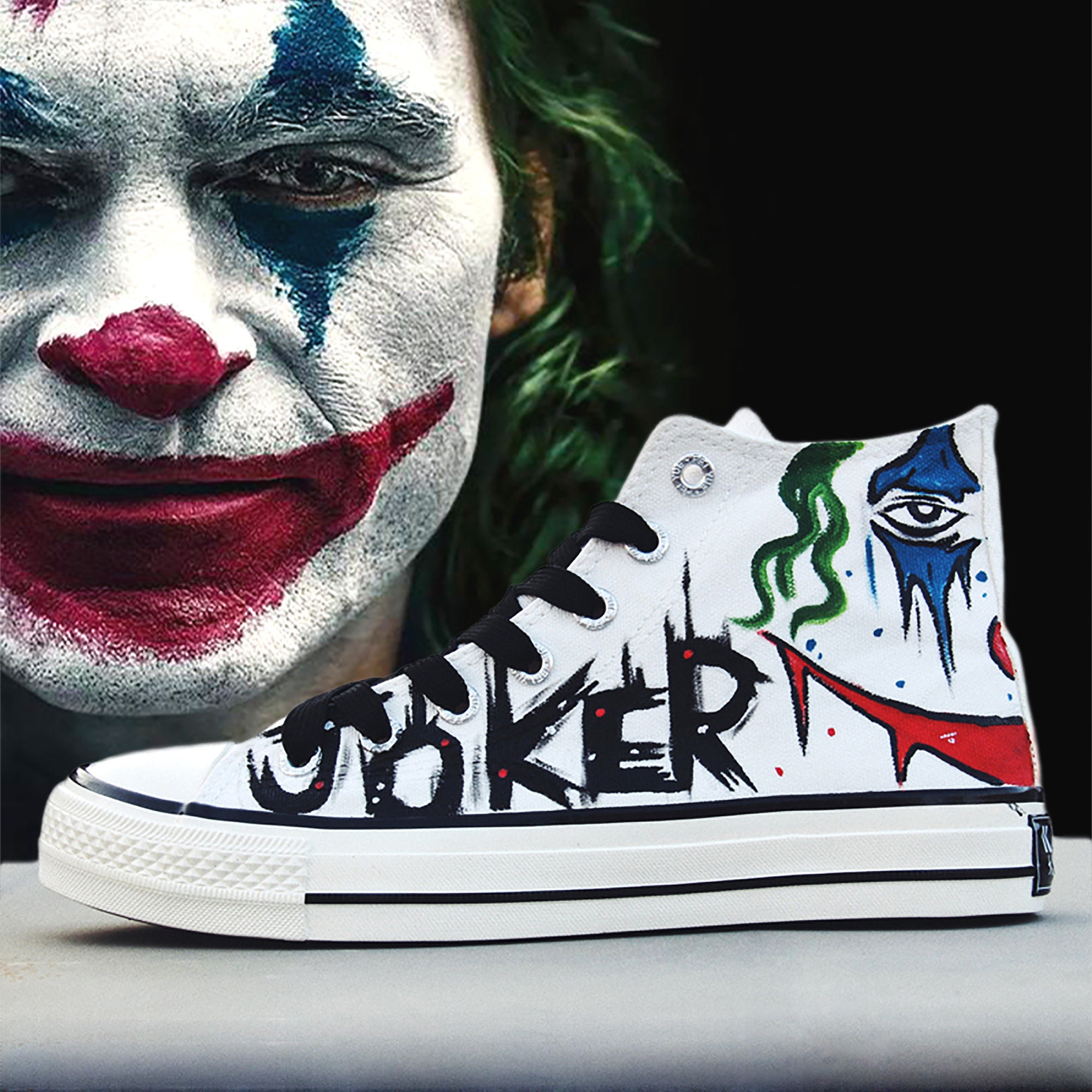 Joker Sneakers Joaquin Phoenix Hand Painted Shoes White High - Etsy
