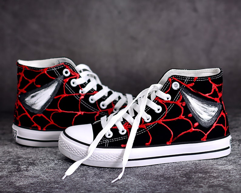 Spider Man Sneakers High Top Shoes Peter Parker Hand Painted - Etsy