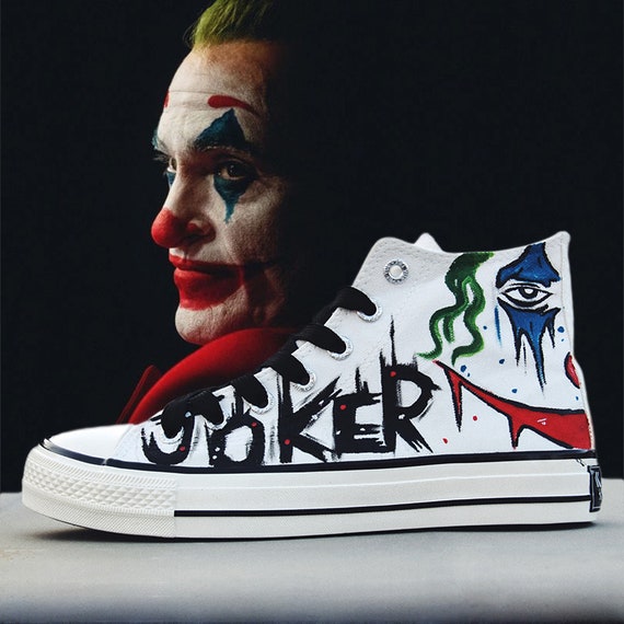 Joker Sneakers Joaquin Phoenix Hand Painted Shoes White High - Etsy