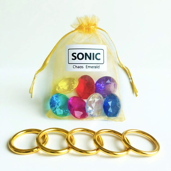 Sonic the Hedgehog / 7 Chaos Emeralds and 5 Power Rings IN A BAG