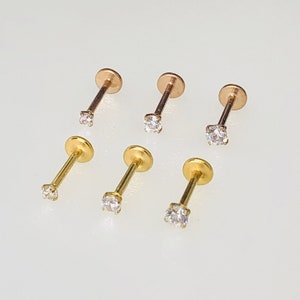 16g 18g Implant Grade Titanium Crystal Gold Rose Gold Labret Internally Threaded Earring Tragus Helix Cartilage Medusa Piercing 6, 8,10mm