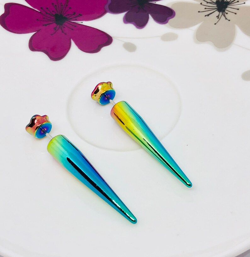 Faux Rainbow Flower Taper Fake Gauge Taper Earring Body Etsy