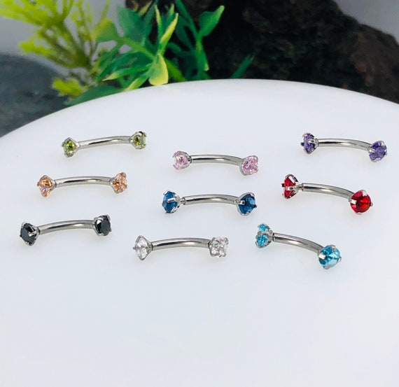 16g 316L Surgical Steel Dainty Curved Crystal Eyebrow Barbell