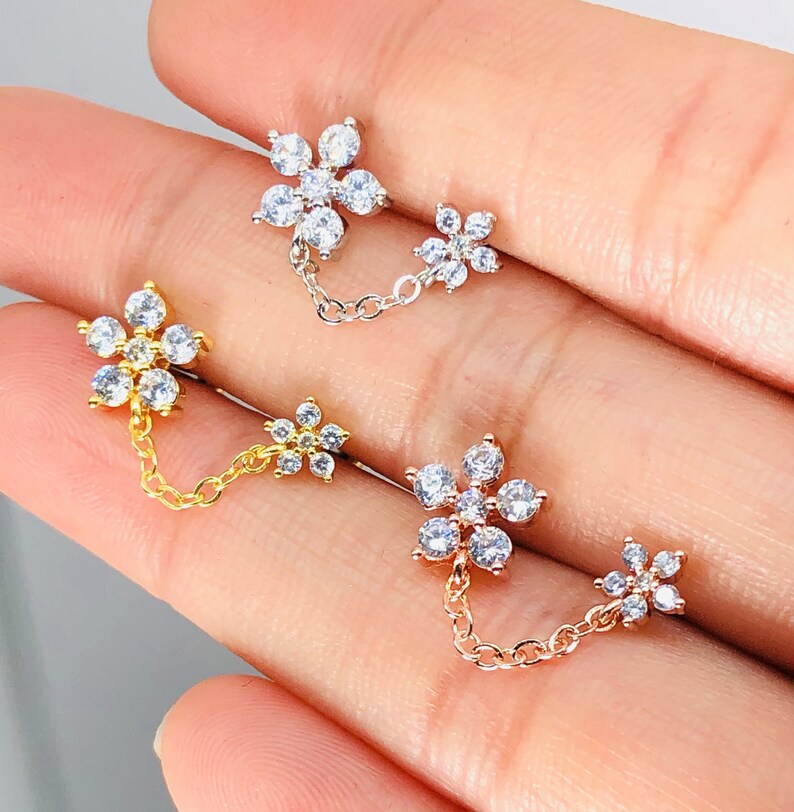 20G Crystal Flowers Barbell Cartilage Double Ear Stud Piercing Etsy UK