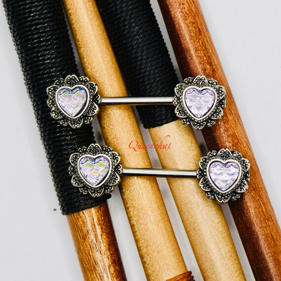 14G 316L Surgical Steel Mermaid Scales Effect Nipple Ring Nipple