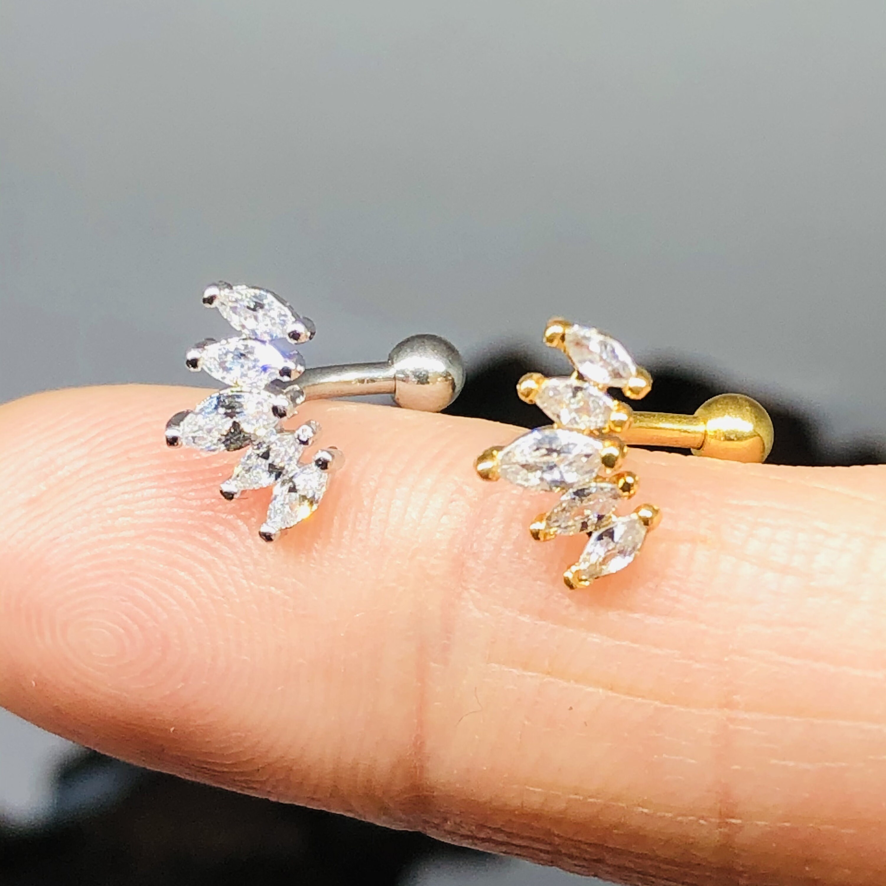 16G Crystal Curve Barbell Rook Piercing Eyebrow Piercing Stud Etsy