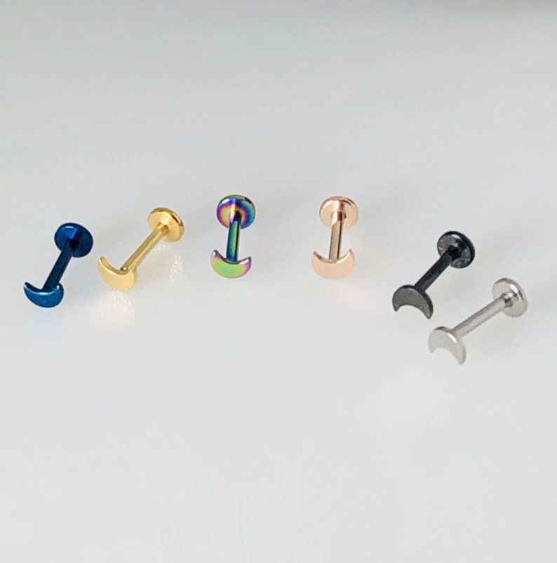 16g 6mm, 8mm, 10mm Dainty Teeny Tiny Moon Labret Internally Thre 16g 6mm, 8mm, 10mm Dainty Teeny Tiny Moon Labret Internally Thre