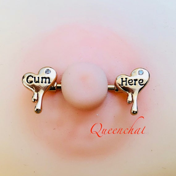 14G, 316L Surgical Steel Sexy Cum Here Heart Nipple Ring Nipple