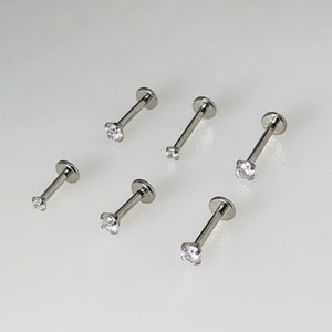 16g 18g Implant Grade Titanium Crystal Silver Labret Internally Threaded Earring Tragus Helix Cartilage Medusa Piercing 6, 8,10mm