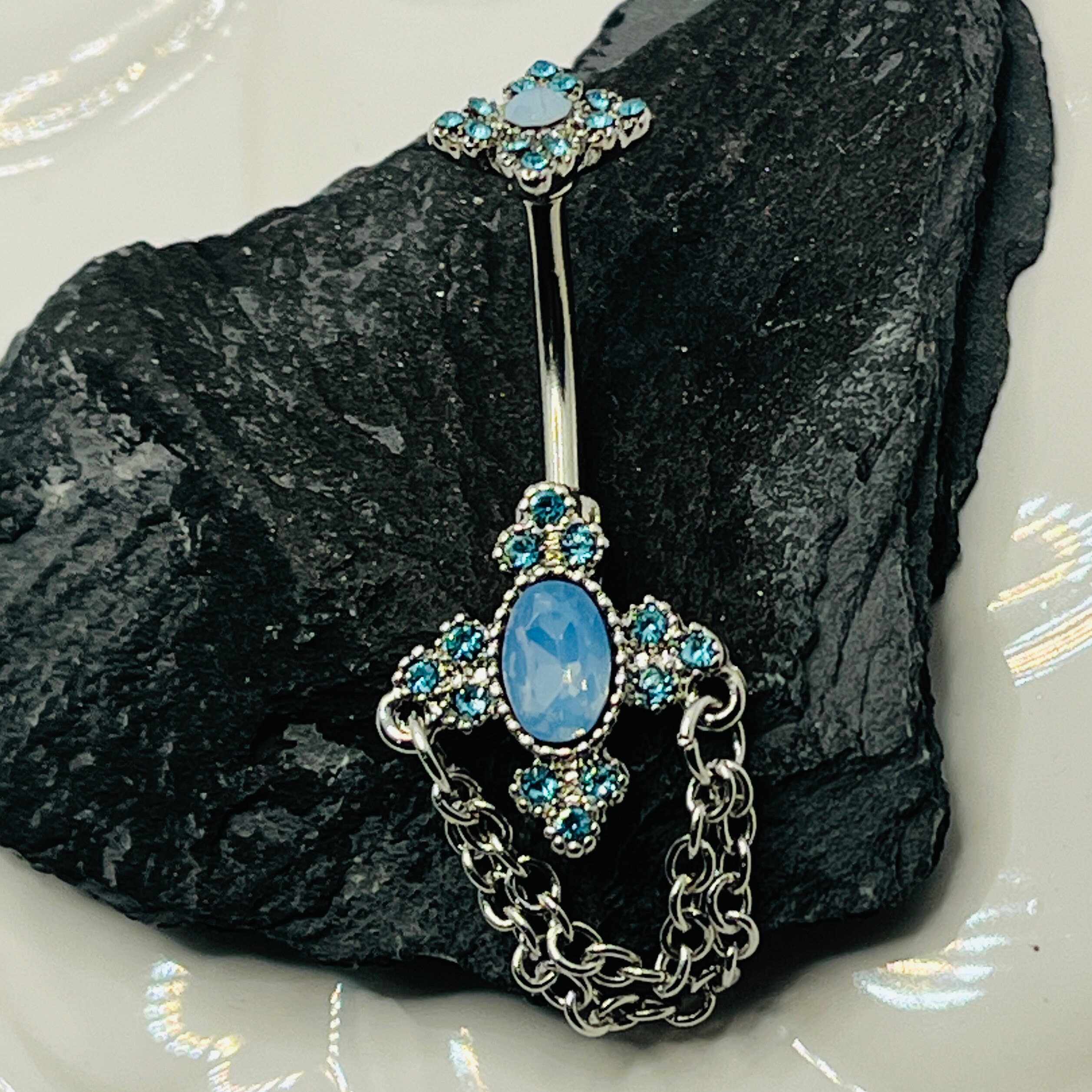 Aquamarine belly on sale button rings