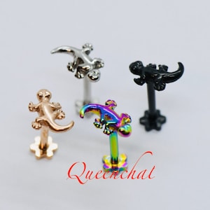 16G Tinny Gecko Labret Internally threaded 316L Surgical Steel Labret Earring Helix Tragus Cartilage Piercing Auricle EarStud