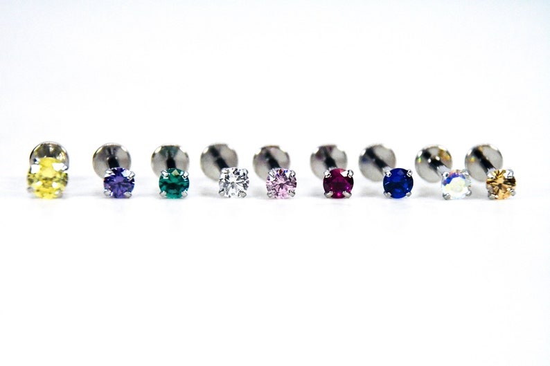 10mm Bar 3,4,mm Multi Colour CZ Cartilage Stud Tragus Helix Lip Stud 8 16G Jewelled Labret Stud Internally Threaded 316L Stainless Steel 6