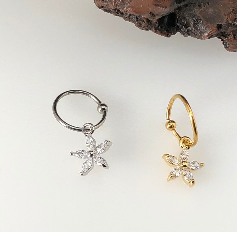 20G Flower Huggie Hoop With Captive Bead Ring Earrings Dainty Etsy