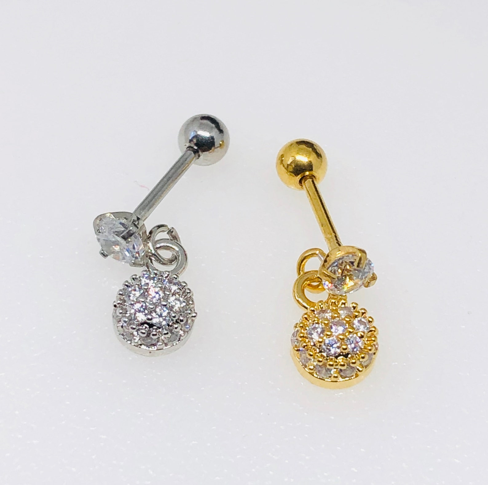 20G Crystal Ball Dangle Ear Stud Barbell Earrings 18K Gold Etsy UK