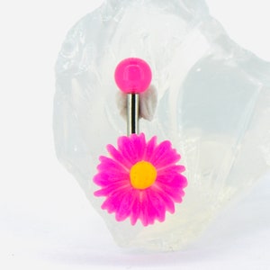 14G Pink Flower 316L Surgical Steel Navel Ring