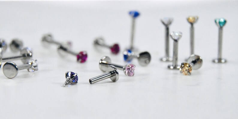 10mm Bar 3,4,mm Multi Colour CZ Cartilage Stud Tragus Helix Lip Stud 8 16G Jewelled Labret Stud Internally Threaded 316L Stainless Steel 6