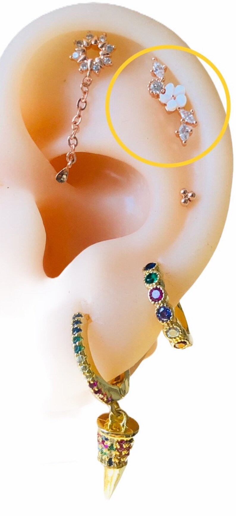 16G 20G Helix Piercing Kraakbeen Piercing Floral Stack Etsy Nederland