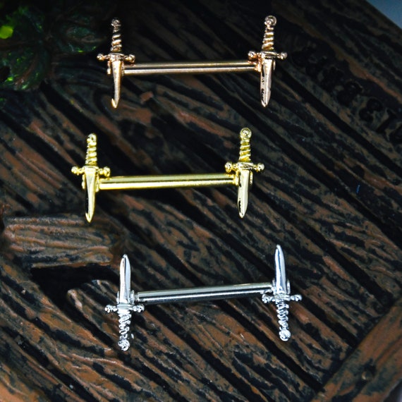 14G 316L Surgical Steel Sword Shapes Nipple Ring Nipple Bar Gold
