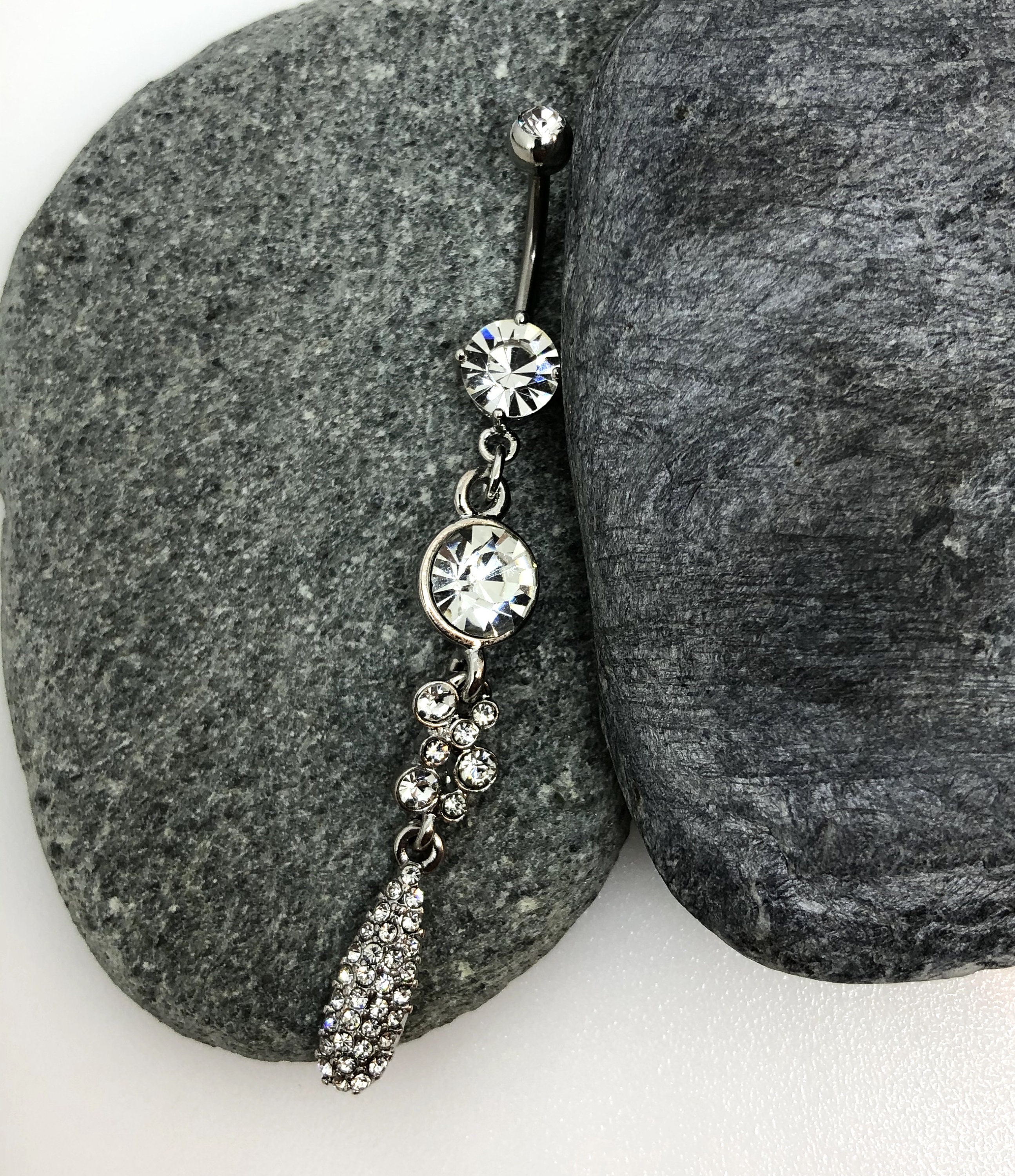 G23 Titanium Navel Piercing Jewelry Long Dangling Belly Ring Etsy