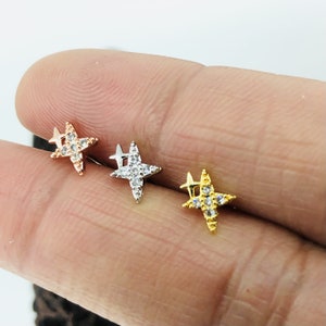 20G Double Star Stud Barbell Cartilage Ear Piercing Conch Helix Stud Earring High Quality Body Jewellery Silver, 18K Rose , 18K Gold Plated