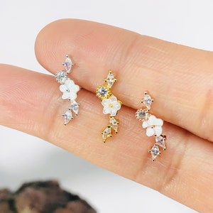 16G, 20G Helix Piercing Cartilage Piercing Floral Stack Constellation Tragus Conch Auricle Earring Lobe Piercing CZ Earring Auricle Piercing