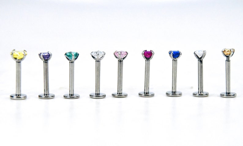 10mm Bar 3,4,mm Multi Colour CZ Cartilage Stud Tragus Helix Lip Stud 8 16G Jewelled Labret Stud Internally Threaded 316L Stainless Steel 6