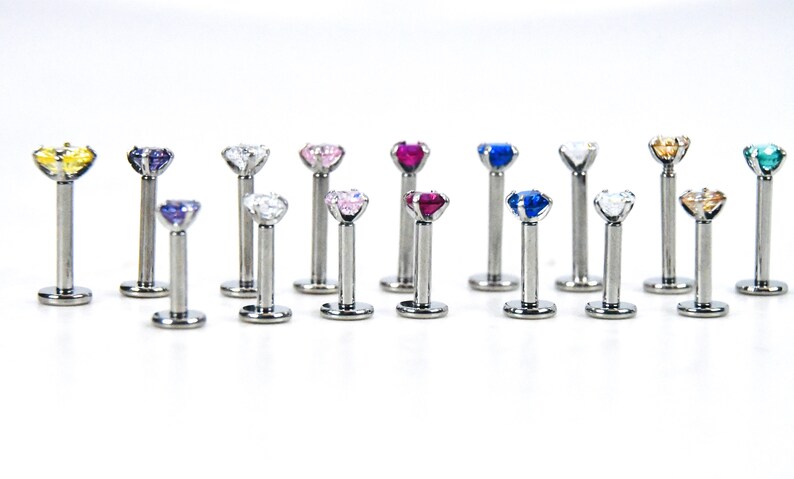 10mm Bar 3,4,mm Multi Colour CZ Cartilage Stud Tragus Helix Lip Stud 8 16G Jewelled Labret Stud Internally Threaded 316L Stainless Steel 6