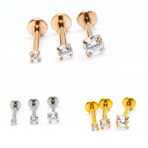 16G Tiny Clear Crystals Dainty Prong Set Labrets Triple Helix Curated ear ascending studs 2,3,4 mm- high quality surgical steel Body Jewlery