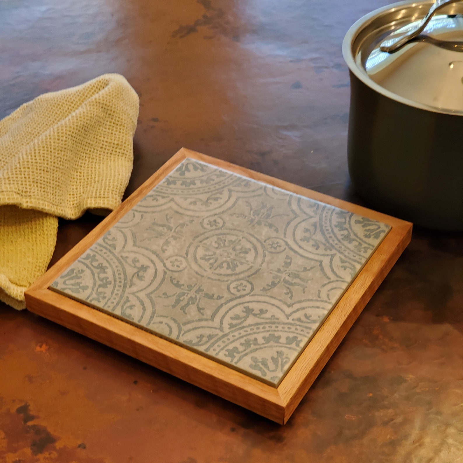 Handcrafted Wood and Ceramic Tile Trivet Weathered Lace Blue Etsy