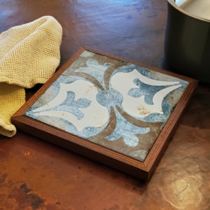 Handcrafted Wood and Ceramic Tile Trivet –  Rustic Patina