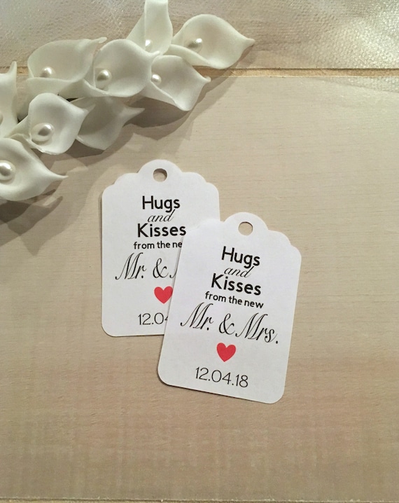 Custom Tags Wedding Favor Tags 2" Round Hugs Kisses Mr Mrs Wedding Gift Tags 