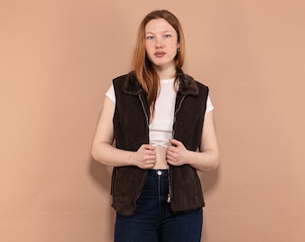 Y2K Faux Sheepskin Sherpa Vest, Winter Waistcoat, Size M
