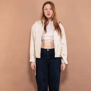Veste en similicuir blanche des années 80, taille M moyenne, veste glam femme vintage avec manches amovibles, gilet en similicuir, vêtements d'extérieur été printemps