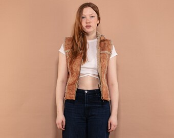Y2K Faux Sheepskin Sherpa Vest, Women's Boho Sleeveless Jacket, Size S
