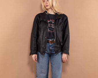 Leather Motorcycle Jacket 70&#39;s, Size S/M, Vintage Leather Jacket, Black Biker Jacket, Racing Jacket, Womens Clothing, NorthernGirlStore