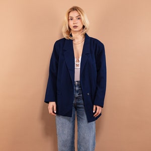Oversized Blazer Jacket 80s, Women Size Large L Retro Blazer, BlueBlazer, Vintage Blazer, Oversized Wool Jacket, Formal Preppy Outerwear