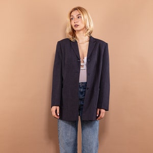 Women Blazer Jacket 90s, Women Size L Retro Blazer, Blue Blazer Jacket, Vintage Blazer, Oversized Wool Jacket, Vintage Preppy Outerwear