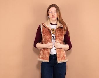 00s Vintage Y2K Faux Sheepskin Sherpa Vest, Boho Gilet, Women's Size M