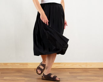 Black Pleated Skirt vintage 70s stretchy high waist skirt minimalist summer skirt simple black skirt midi perfect skirt size extra small