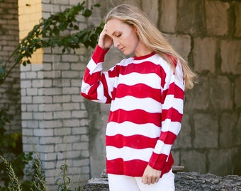 Red White Striped Sweater 90s Vintage 