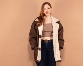 90年代ブラウンフェイクシープスキンコート、ヴィンテージ、サイズXXL