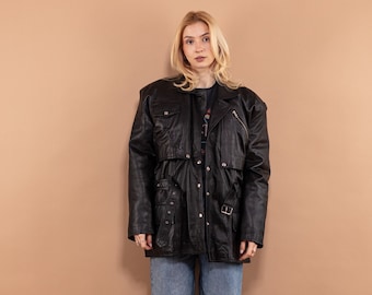 90s Vintage Leather Biker Jacket, Retro Motorcycle Outerwear, Oversized XXL
