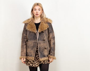 Vintage Penny Lane Coat Suede Faux Shearling Jacket Boho 80s 90s Marvin Richards