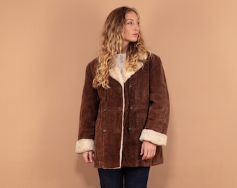 Vintage Faux Suede Faux Fur Collar Coat, 00's White Stag Brown