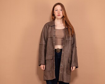 80s Vintage Gray Sheepskin Coat, Women's Shearling Leather Winter Coat, Size M